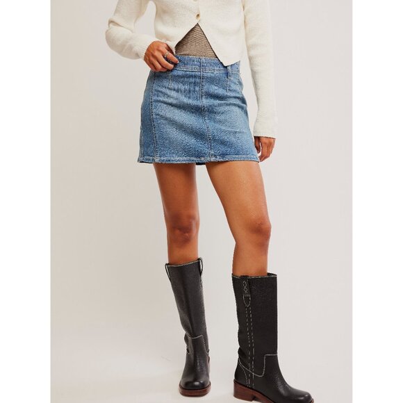 Free People Blue Denim Mini Skirt - Picture 1 of 9